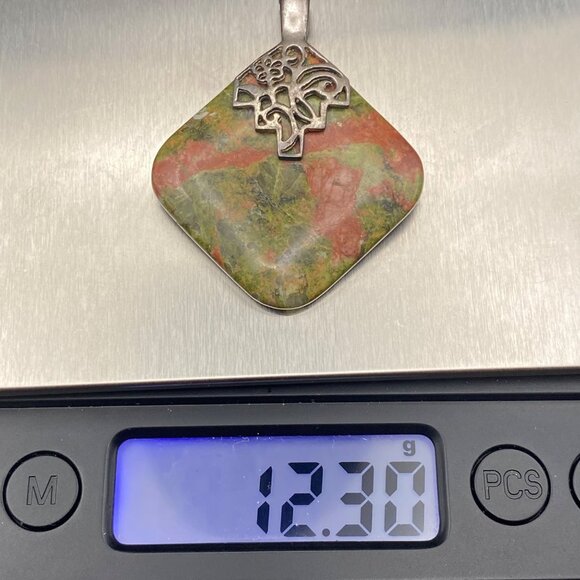 Natural Unakite Jasper Stone 925 Ster Silver Pendant Floral Enhancer Filigree - Picture 9 of 9